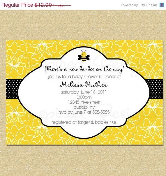 10% OFF SALE Ba-Bee Bumble Bee Spring Baby Shower Invitation Il_570xn