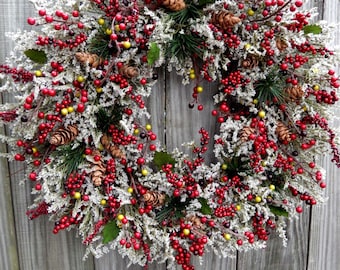 Christmas Wreath , Winter Wreath ,Holiday Christmas Wreath , Berries Wreath , Winter Wreaths , Holiday Door Wreath ,