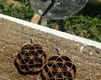 Wood Flower of Life Earrings