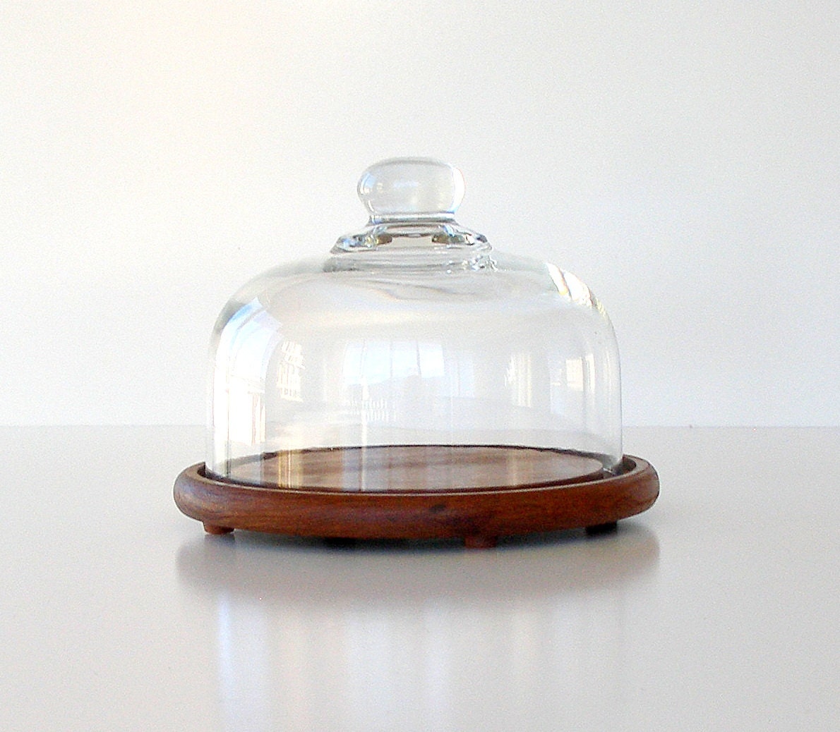 Danish Modern Cheese Board. Vintage. Teak. Glass Dome Cover.