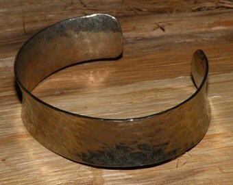 Nickel Cuff Bracelet - Ball Peen Textured - Hand Forged Oval