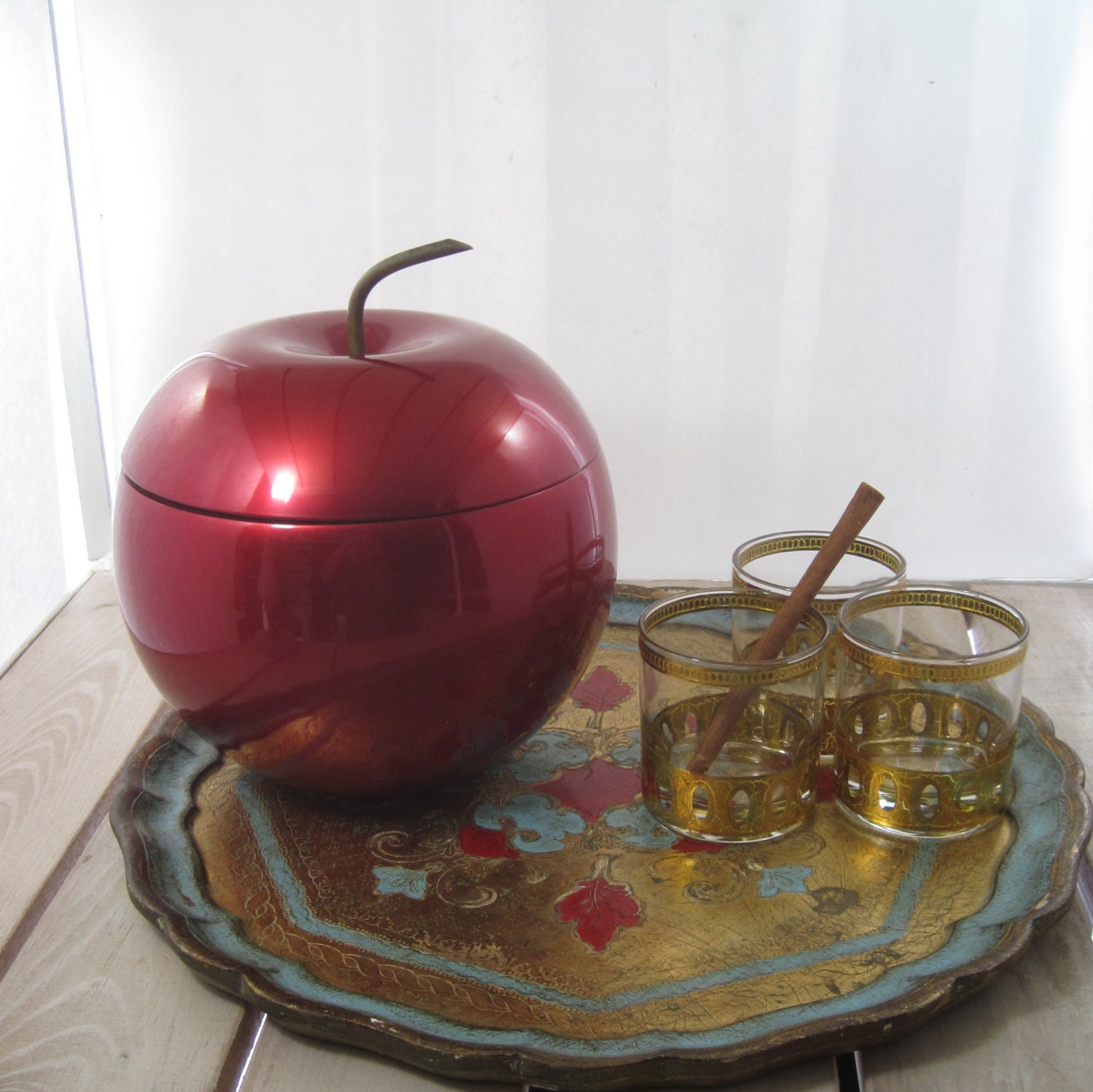 Vintage Red Apple Ice Bucket by Melkraft with vacuum insulated