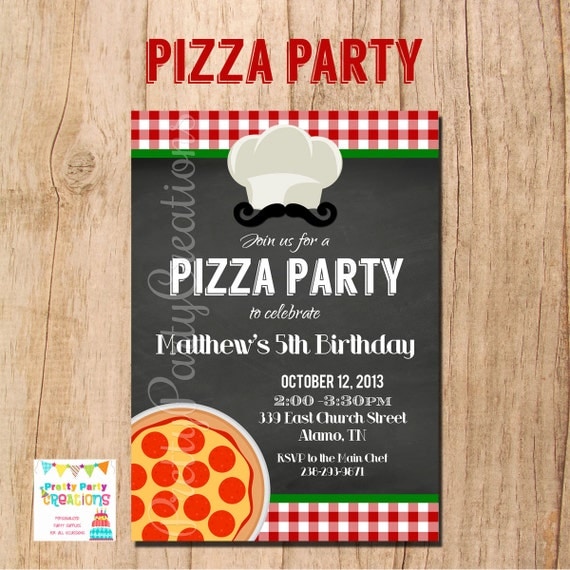 CHALKBOARD PIZZA invitation YOU Print by PrettyPartyCreations