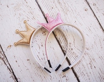 Princess crown headband, toddler princess crown, girls princess crown, Glitter princess crown, girls headband, gold crown headband, kids