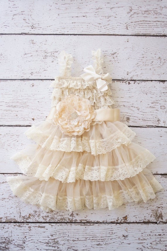Items similar to flower girl dress, lace champagne flower girl dresses