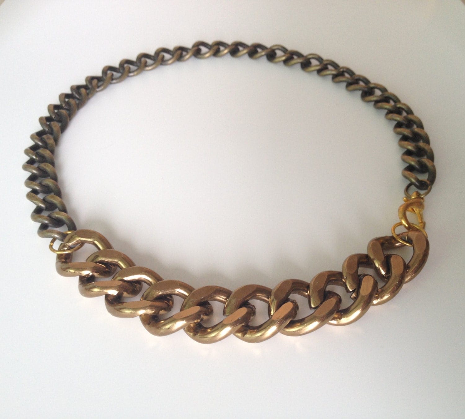 Two Tone Brass Chain Necklace Handmade