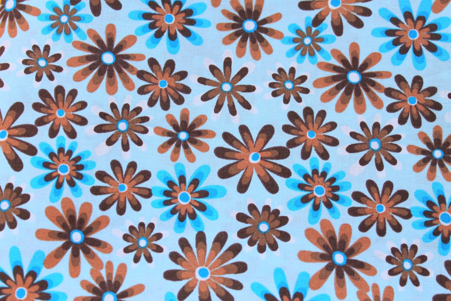 Brown and Blue Retro Flower Fabric for MdG by JacobandChloesLLC