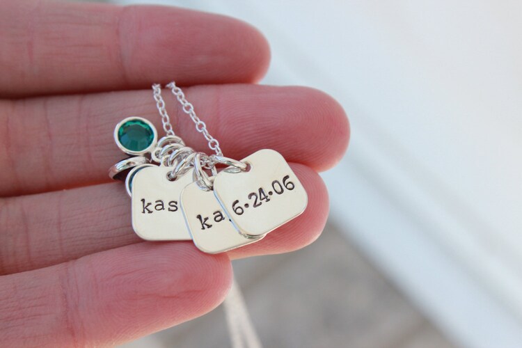 Hand Stamped STERLING SILVER Charm Necklace by galwaydesigns