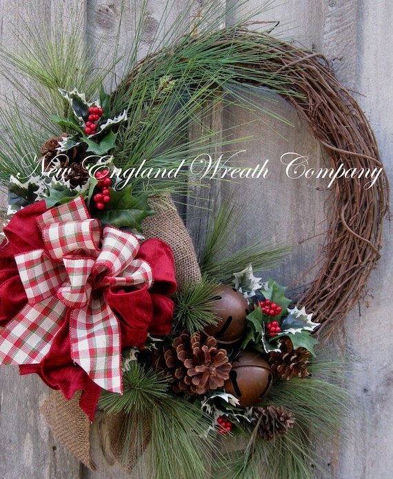 Christmas Wreath, Holiday Wreath, Jingle Bells, Country Christmas, Woodland Holiday,Christmas Door Wreath