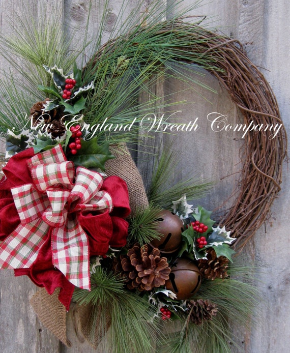 Christmas Wreath, Holiday Wreath, Jingle Bells, Country Christmas, Woodland Holiday,Christmas Door Wreath