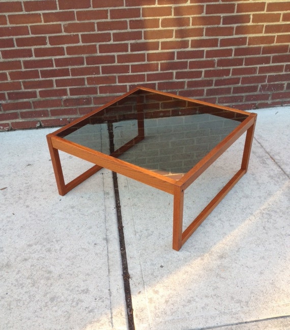 Danish Modern Smoke Glass Coffee Table by bcdrygoods on Etsy