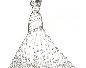 Custom Gown Sketch Great Gift For Anniversary Or Shower