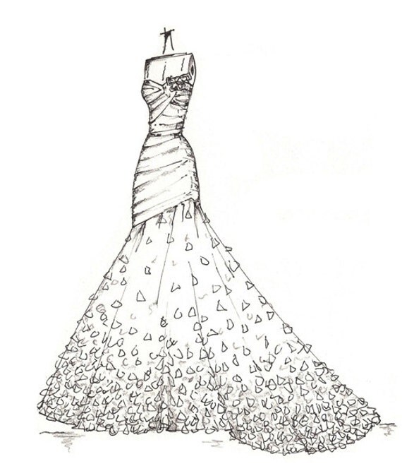 Items similar to custom gown sketch, great gift for anniversary or ...