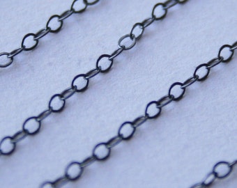 Oxidized Sterling Silver Chain, 10 Feet, Bulk Chain,1.3mm Flat Cable, petite dainty chain, vintage antique