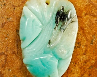 Natural Carved Amazonite pendant bead (#J57)