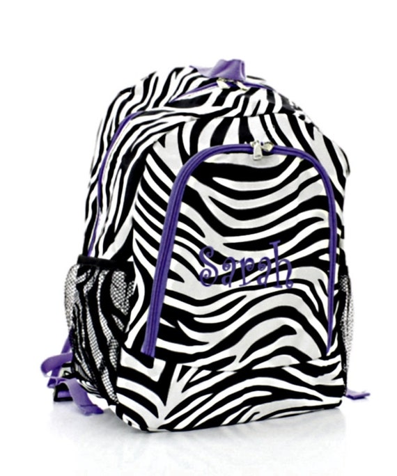 Personalized Girls Backpack Zebra And Purple