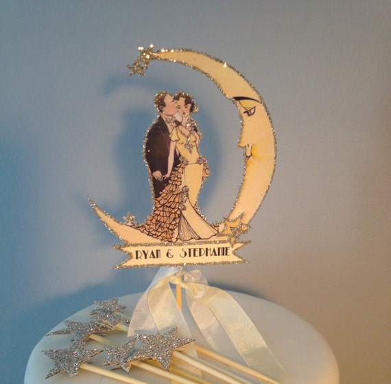  Wedding  Cake  Topper  Set Crescent Moon  and 6 by 