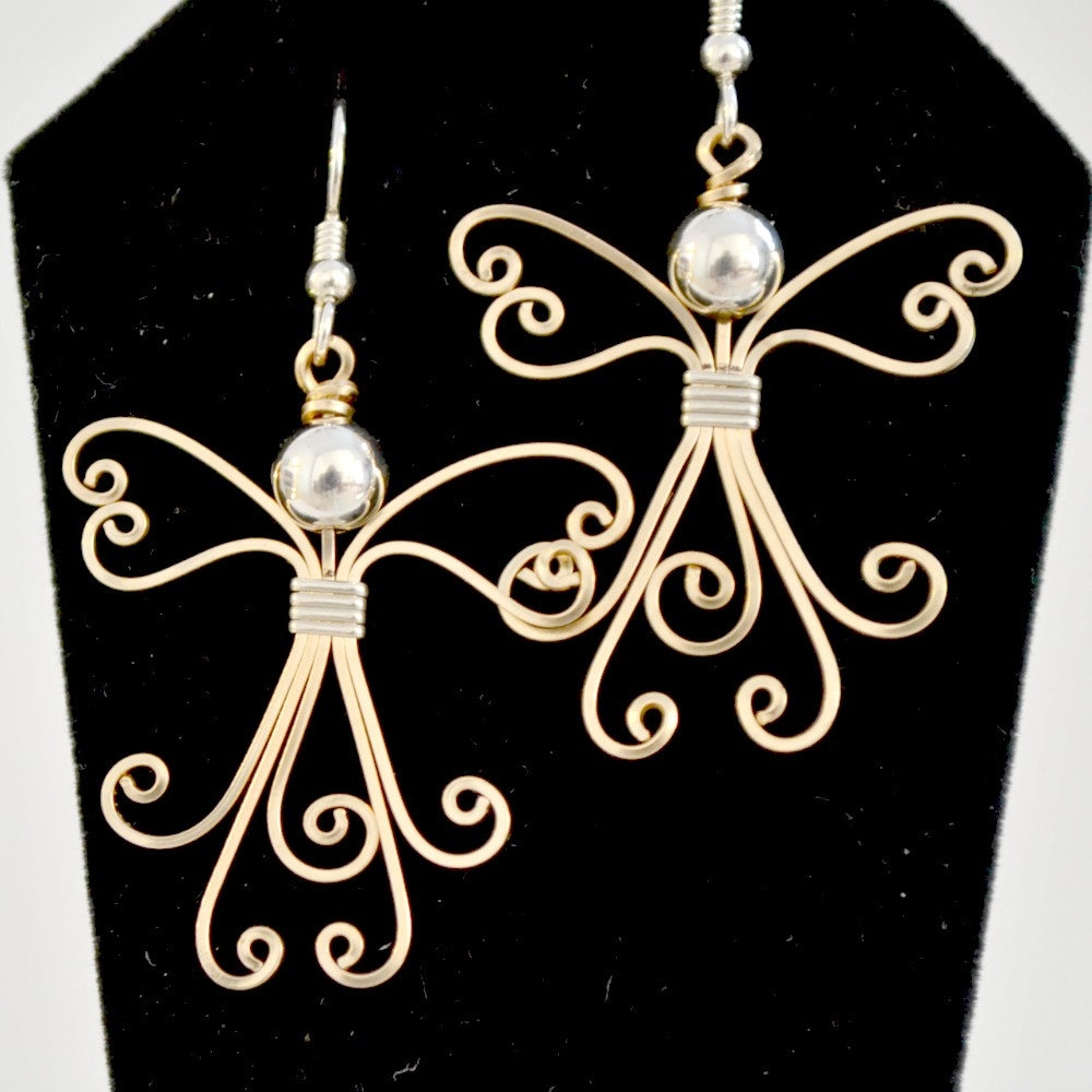 Wire wrapped Angel earrings. 14K gold filled handmade.