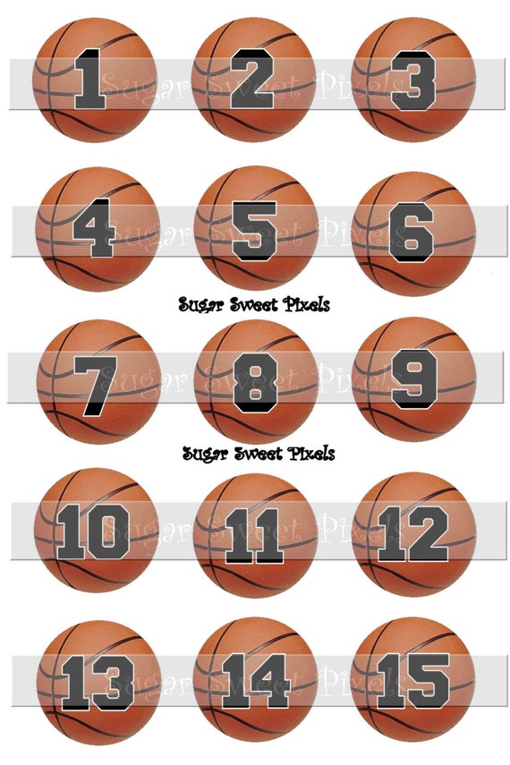 INSTANT DOWNLOAD Basketball Numbers 1 inch circle digital
