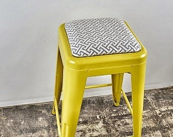 Custom Painted & Upholstered Tolix Style Stool in the Color and Fabric of your Choice 30" Bar Height
