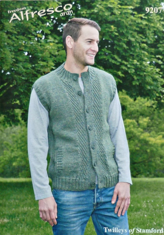 Mens Knitting Pattern T9207 Mens Buttoned Waistcoat and