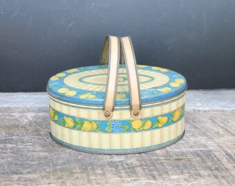 Vintage Tindeco Tin with Handles Fruit Design Storage