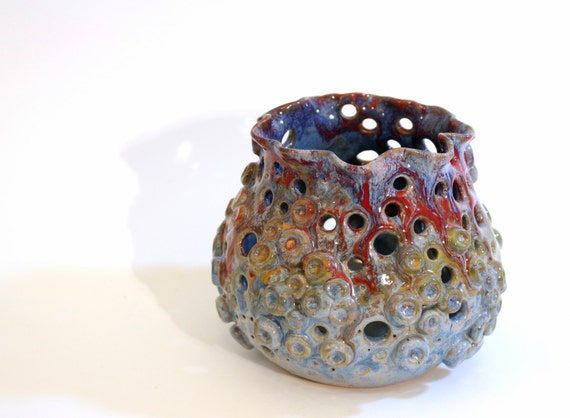 Items similar to Pottery Vase, Ceramic Art Vessel, Coral Reef Vase ...