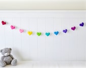 Felt heart garland - heart banner -pinks, yellow, blues, purples - bedroom decor - nursery decor