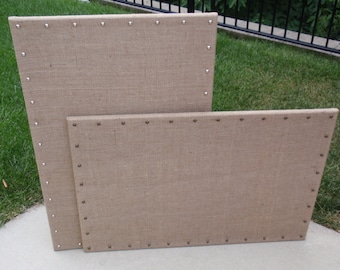 Large Bulletin Board Custom Cork Board Pin Corkboard Message Escort or Jewelry Organizer 23x35 Shabby Rustic Burlap Fabric Choice Nail Heads