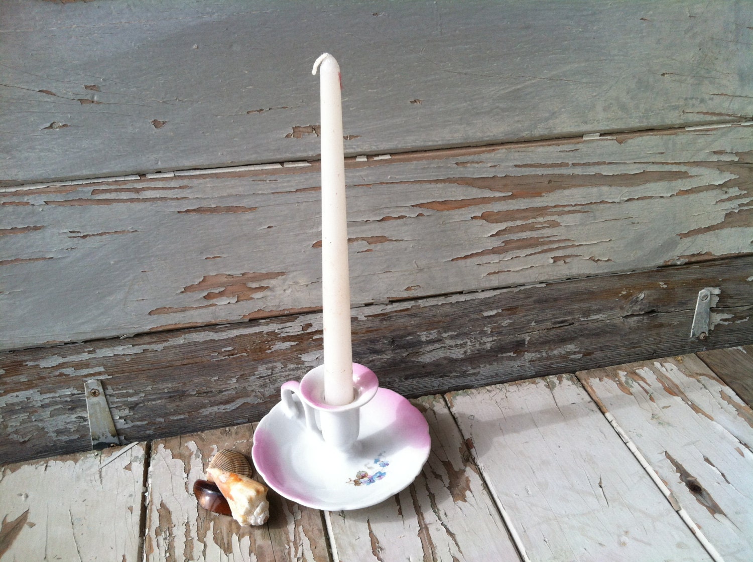 Antique China Candlestick With Floral Detail by happydayantiques