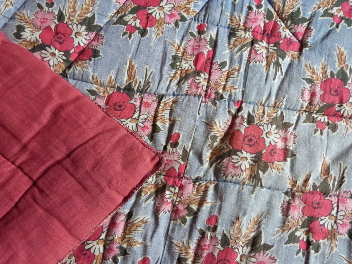 Antique French hand quilted quilt boutis bedspread comforter