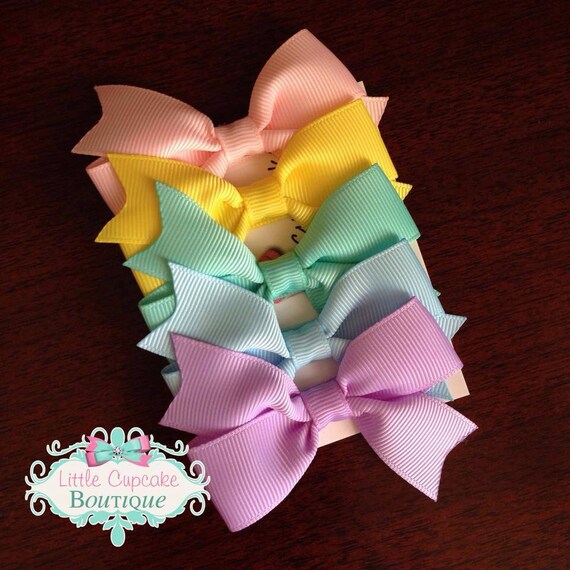 Pastel Hair Bow Set Set of 5 3 Solid Color by LittleCupcakeGirls