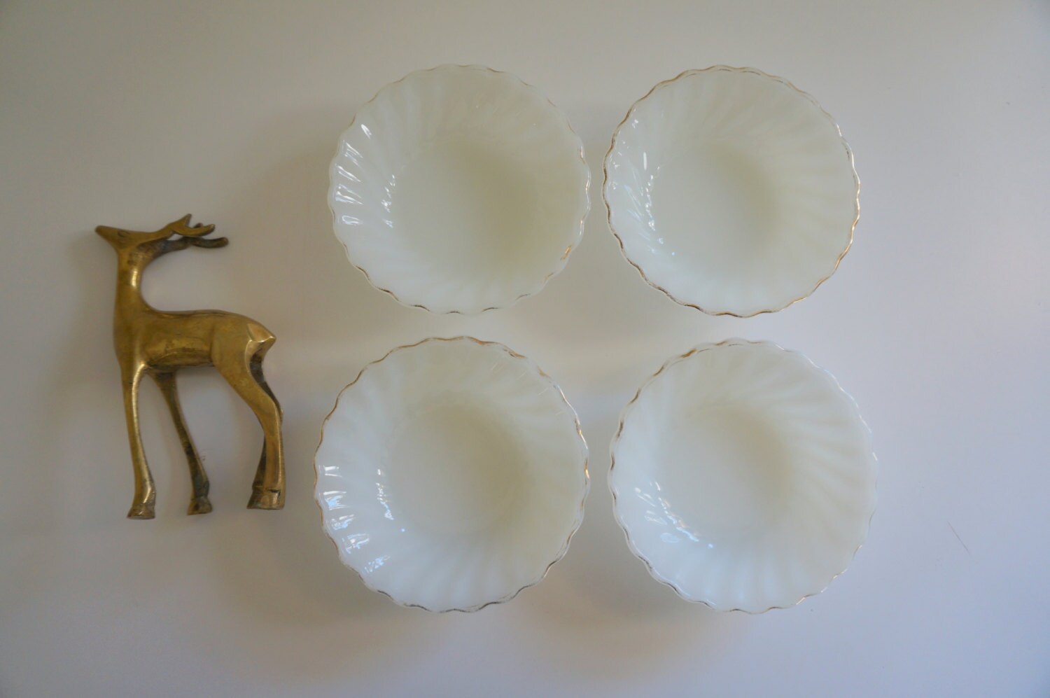 Set of 4 Vintage Fire King Bowls White Milk Glass Made in USA Haute
