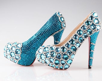 Items similar to Special Peacock blue wedding shoes for party or any ...