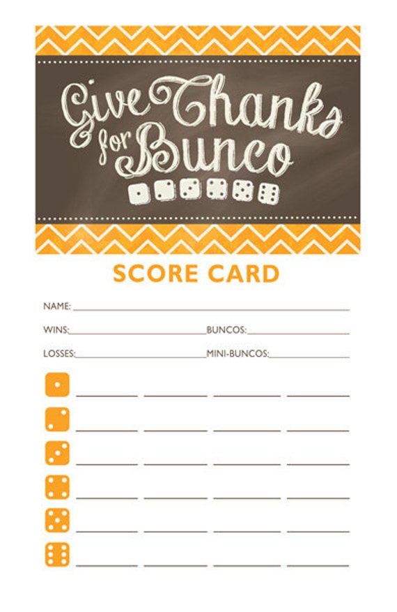 Downloadable Thanksgiving Printable Bunco Scorecard and Table