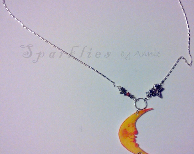 Sleeping Moon and Star Necklace on Sterling Silver Chain