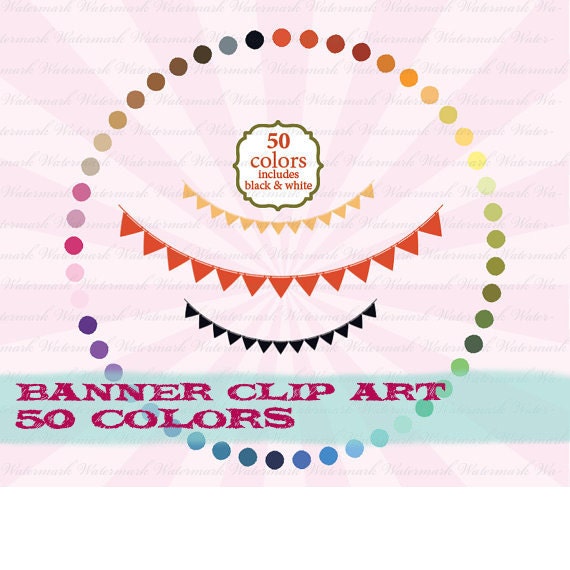SALE Banner digital clip art ribbon clipart birthday bunting scrapbook aqua, pink, blue, green, black : c0101 v301 Il_570xn