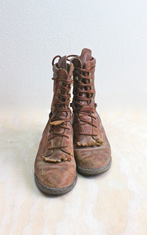 Vintage Rustic Whiskey Leather Lace Up Boots Sz 8