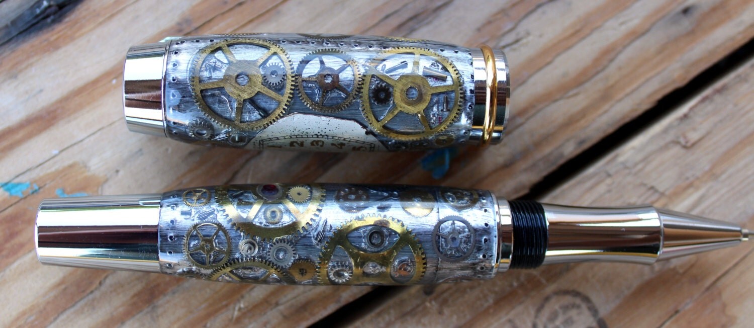 Vintage Steampunk Watch Parts Pen, Handmade Schimmel Pen. on