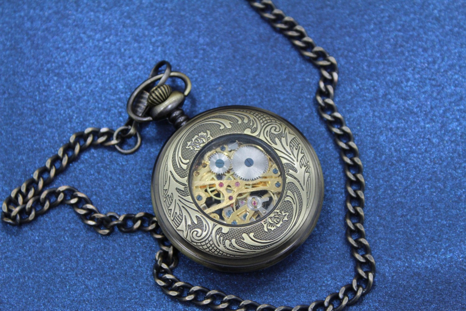 Amazing Brass Mechanical Pocket Watch with Gears exposed for