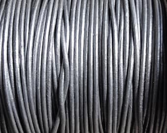 1.5mm Metallic Grey Leather Cord - Round - Metallic Silver - 2 Yard Increments