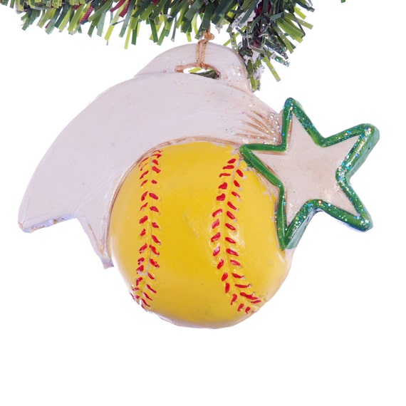 personalized yellow softball christmas ornament with green personalized yellow softball christmas ornament with green