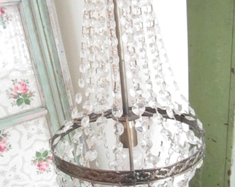 A Vintage chandelier crystals shabby chic prairie cottage chic