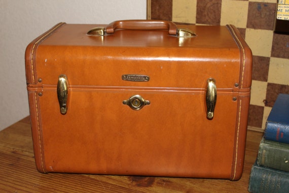 Vintage 1950s Tan Brown Samsonite 4612 Train Case Cosmetic