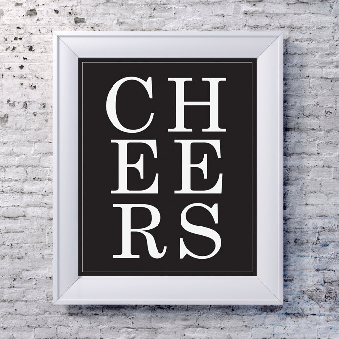 CHEERS Bar Cart Print in Black and White 8x10 by MysticHillDesigns