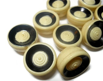 Vintage Buttons Celluloid Ivory and Black (10)