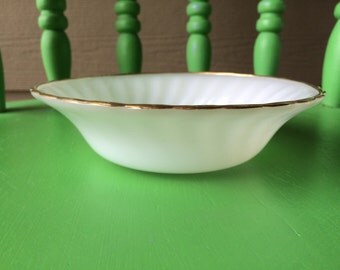 Vintage Fire King Swirl Milk Glass Bowl with Gold Trim