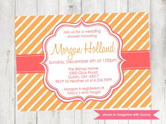 Printable Wedding Shower Invitation - Chic Diagonal Stripe Invite - Colors and Text Customizable Il_570xn