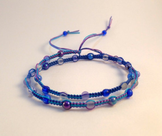 Items similar to Blue and Purple Wrap Bracelet with Beads - Friendship ...
