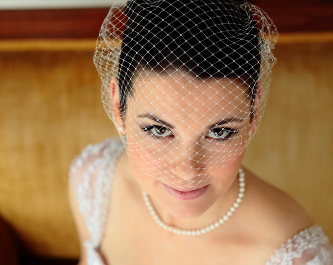 Russian net birdcage with clips, bridal veil